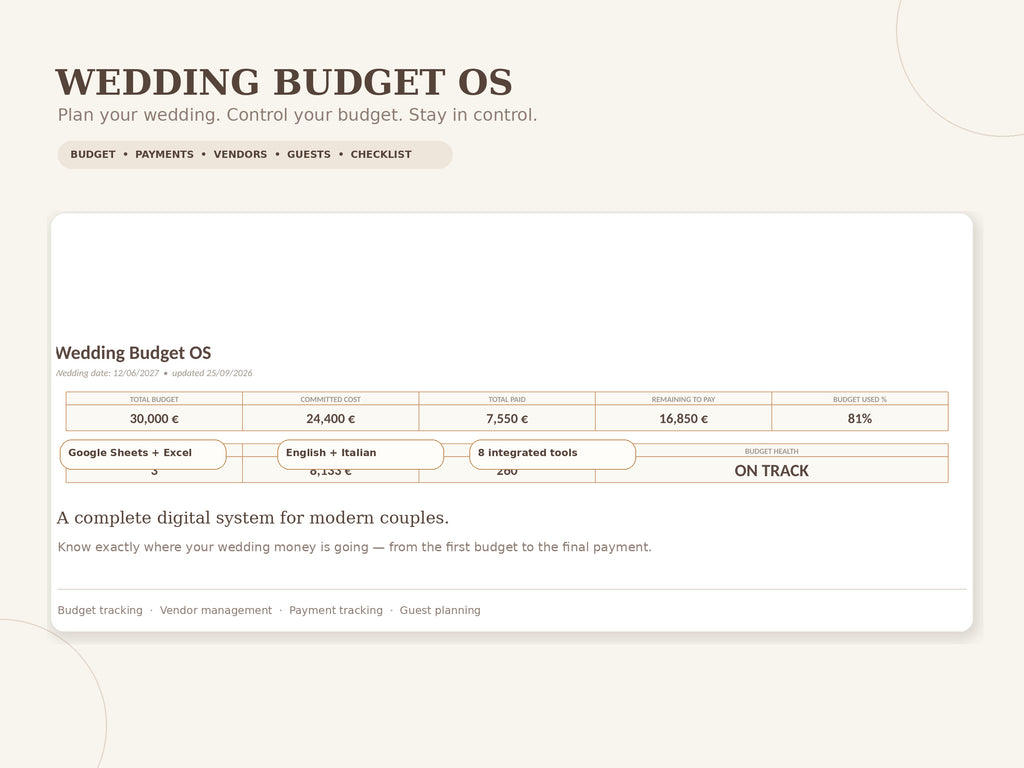 Wedding Budget OS – Spreadsheet & Planner